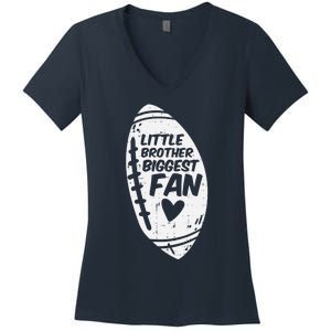 American Football Little Brother Biggest Fan Family Women's V-Neck T-Shirt