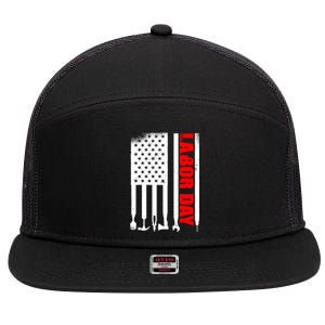 American Flag Labor Day Gift 7 Panel Mesh Trucker Snapback Hat