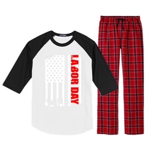 American Flag Labor Day Gift Raglan Sleeve Pajama Set