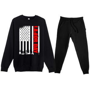 American Flag Labor Day Gift Premium Crewneck Sweatsuit Set