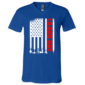 American Flag Labor Day Gift V-Neck T-Shirt