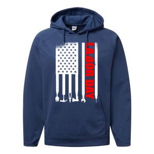 American Flag Labor Day Gift Performance Fleece Hoodie