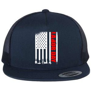 American Flag Labor Day Gift Flat Bill Trucker Hat