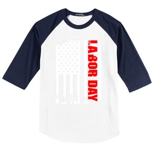 American Flag Labor Day Gift Baseball Sleeve Shirt