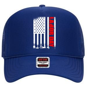 American Flag Labor Day Gift High Crown Mesh Back Trucker Hat