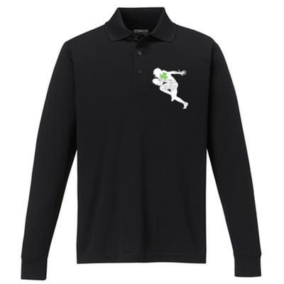 American Football Lovers Green Shamrock Leaf St Patricks Day Performance Long Sleeve Polo