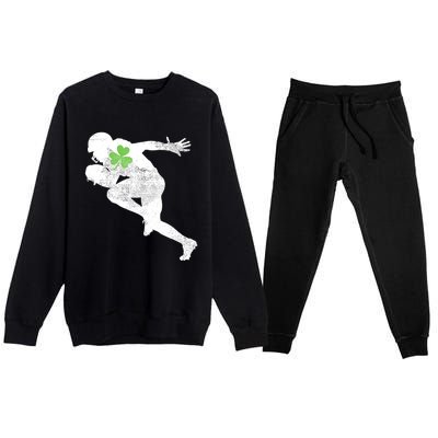 American Football Lovers Green Shamrock Leaf St Patricks Day Premium Crewneck Sweatsuit Set