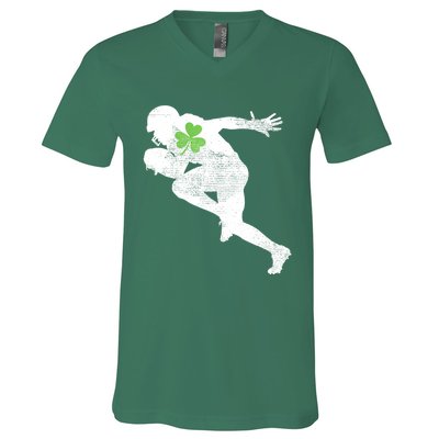 American Football Lovers Green Shamrock Leaf St Patricks Day V-Neck T-Shirt