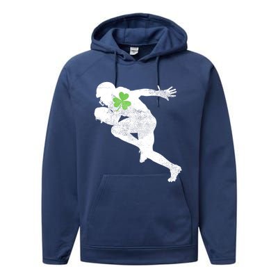 American Football Lovers Green Shamrock Leaf St Patricks Day Performance Fleece Hoodie