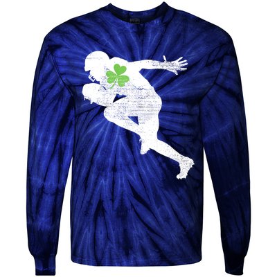 American Football Lovers Green Shamrock Leaf St Patricks Day Tie-Dye Long Sleeve Shirt