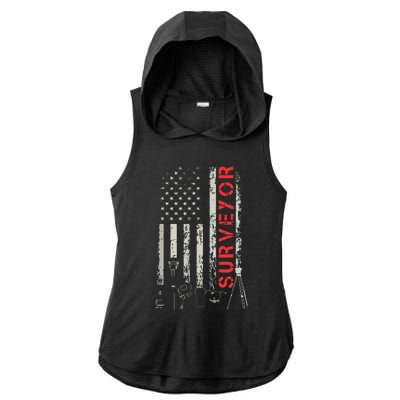 American Flag Land Surveyor Surveying Puns Engineer Ladies PosiCharge Tri-Blend Wicking Draft Hoodie Tank