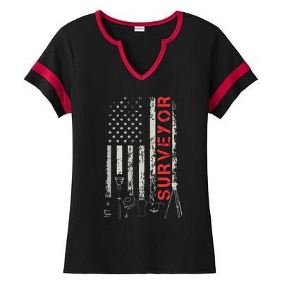 American Flag Land Surveyor Surveying Puns Engineer Ladies Halftime Notch Neck Tee