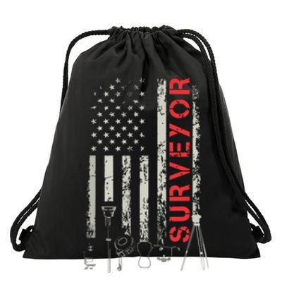 American Flag Land Surveyor Surveying Puns Engineer Drawstring Bag