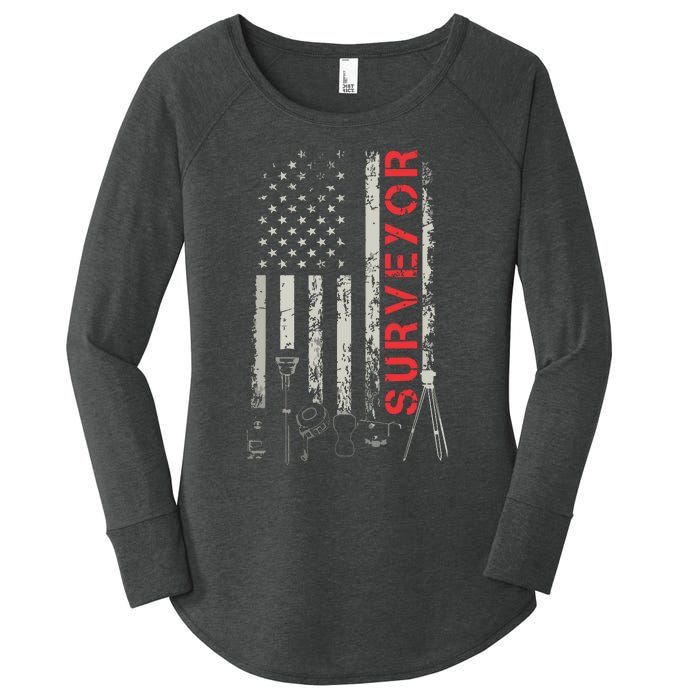 American Flag Land Surveyor Surveying Puns Engineer Women's Perfect Tri Tunic Long Sleeve Shirt