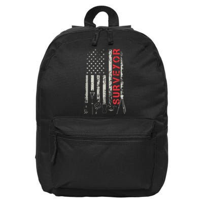 American Flag Land Surveyor Surveying Puns Engineer 16 in Basic Backpack