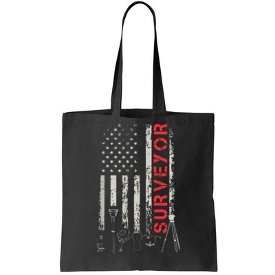 American Flag Land Surveyor Surveying Puns Engineer Tote Bag