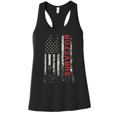 American Flag Land Surveyor Surveying Puns Engineer Women's Racerback Tank