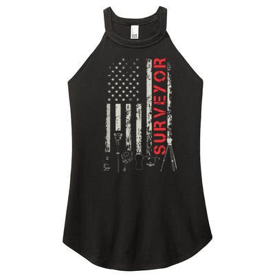 American Flag Land Surveyor Surveying Puns Engineer Women’s Perfect Tri Rocker Tank