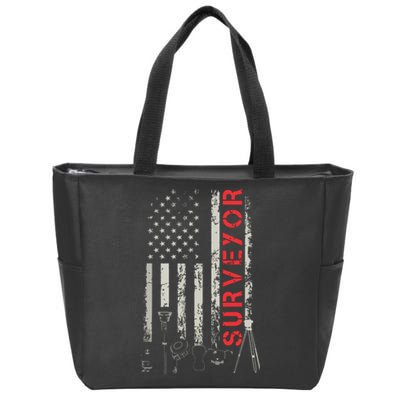 American Flag Land Surveyor Surveying Puns Engineer Zip Tote Bag