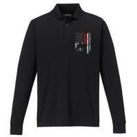 American Football Lineman Offensive Playerl Us Flag Performance Long Sleeve Polo