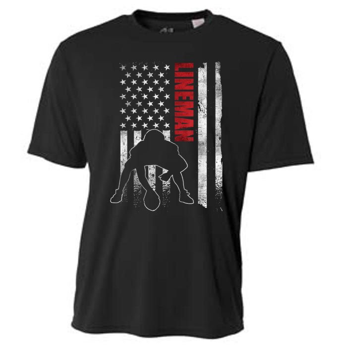 American Football Lineman Offensive Playerl Us Flag Cooling Performance Crew T-Shirt