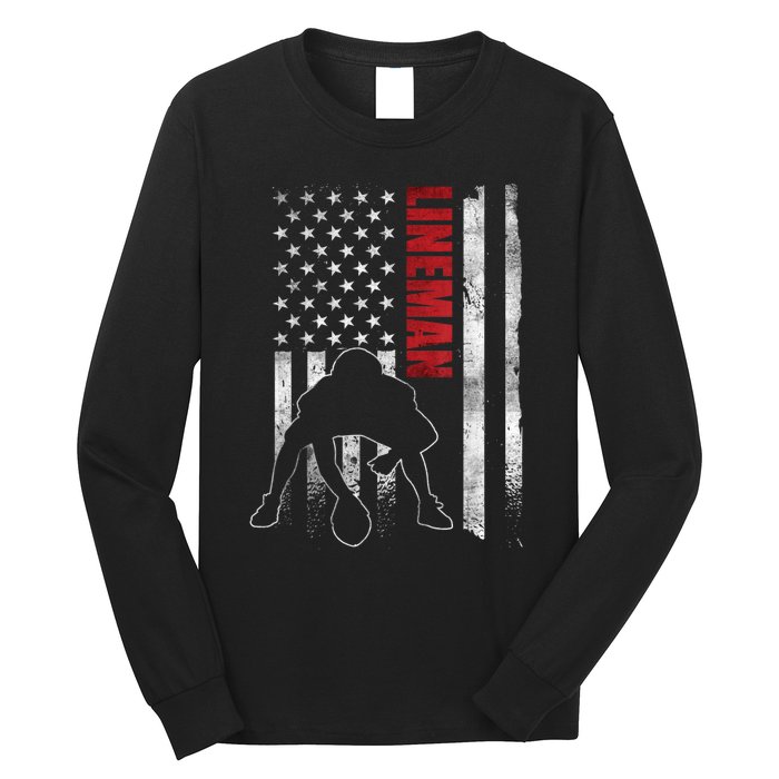 American Football Lineman Offensive Playerl Us Flag Long Sleeve Shirt