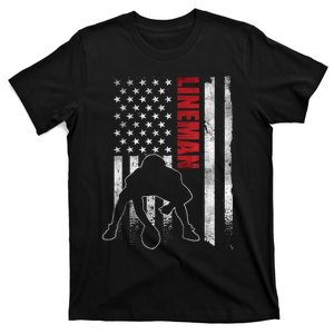 American Football Lineman Offensive Playerl Us Flag T-Shirt