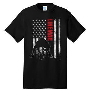 American Football Lineman Offensive Playerl Us Flag Tall T-Shirt