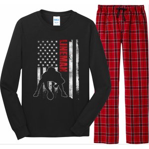 American Football Lineman Offensive Playerl Us Flag Long Sleeve Pajama Set