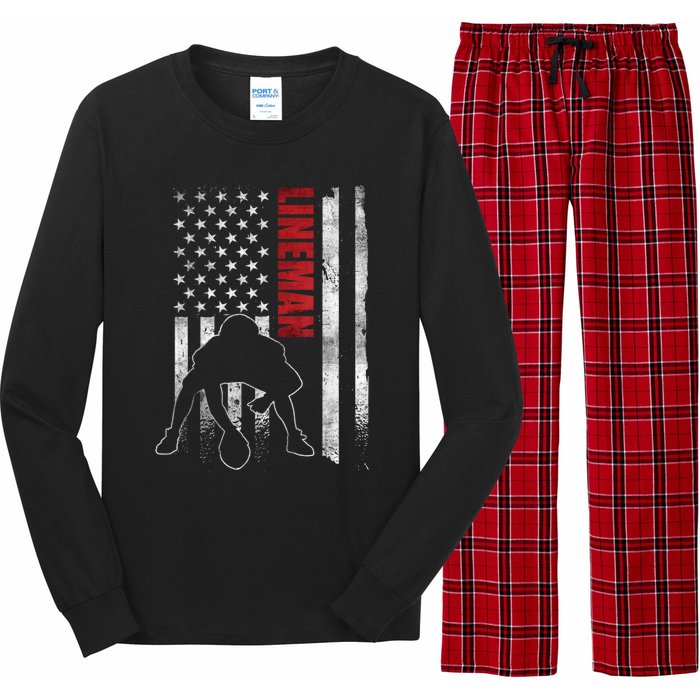 American Football Lineman Offensive Playerl Us Flag Long Sleeve Pajama Set