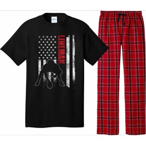 American Football Lineman Offensive Playerl Us Flag Pajama Set