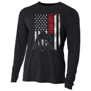 American Football Lineman Offensive Playerl Us Flag Cooling Performance Long Sleeve Crew