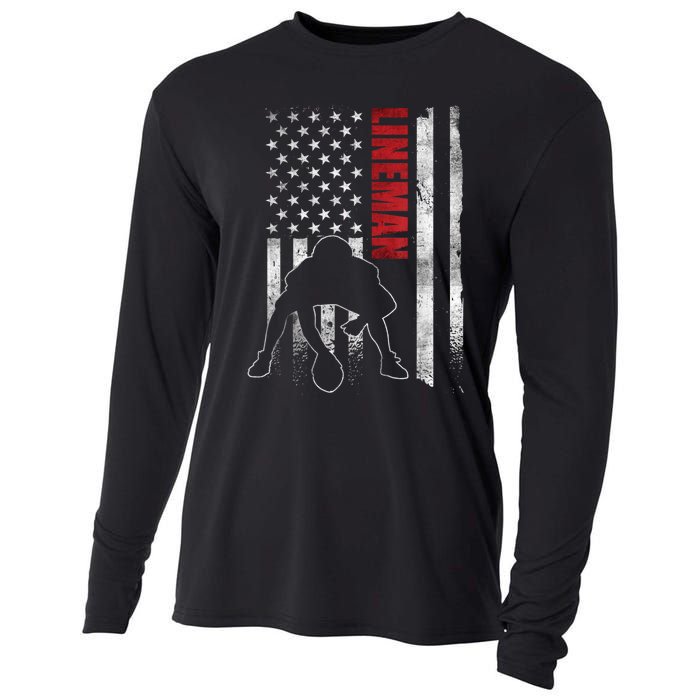 American Football Lineman Offensive Playerl Us Flag Cooling Performance Long Sleeve Crew