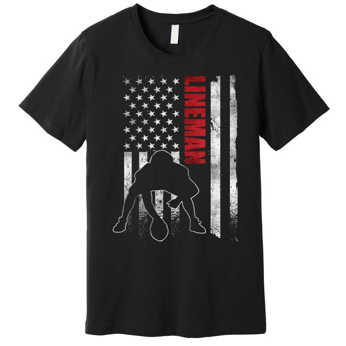 American Football Lineman Offensive Playerl Us Flag Premium T-Shirt