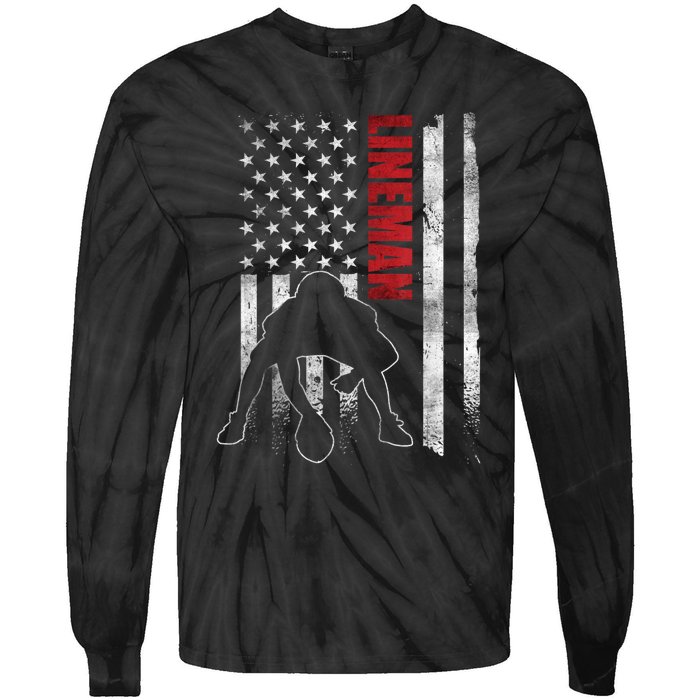 American Football Lineman Offensive Playerl Us Flag Tie-Dye Long Sleeve Shirt