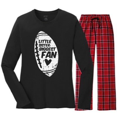 American Football Little Sister Biggest Fan Family Women's Long Sleeve Flannel Pajama Set 