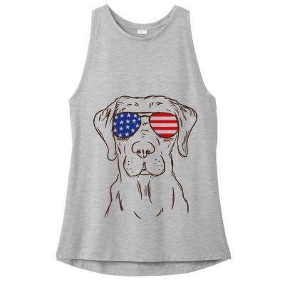 American Flag Labrador Retriever Patriotic 4th Of July Gifts Ladies PosiCharge Tri-Blend Wicking Tank