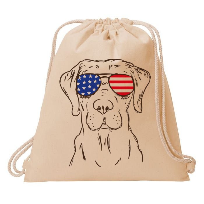 American Flag Labrador Retriever Patriotic 4th Of July Gifts Drawstring Bag