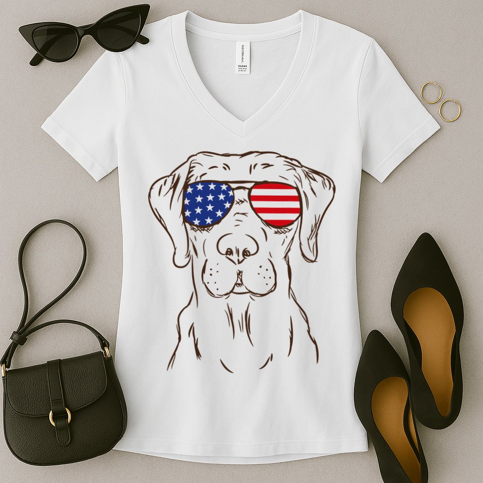 American Flag Labrador Retriever Patriotic 4th Of July Gifts Women's V-Neck T-Shirt