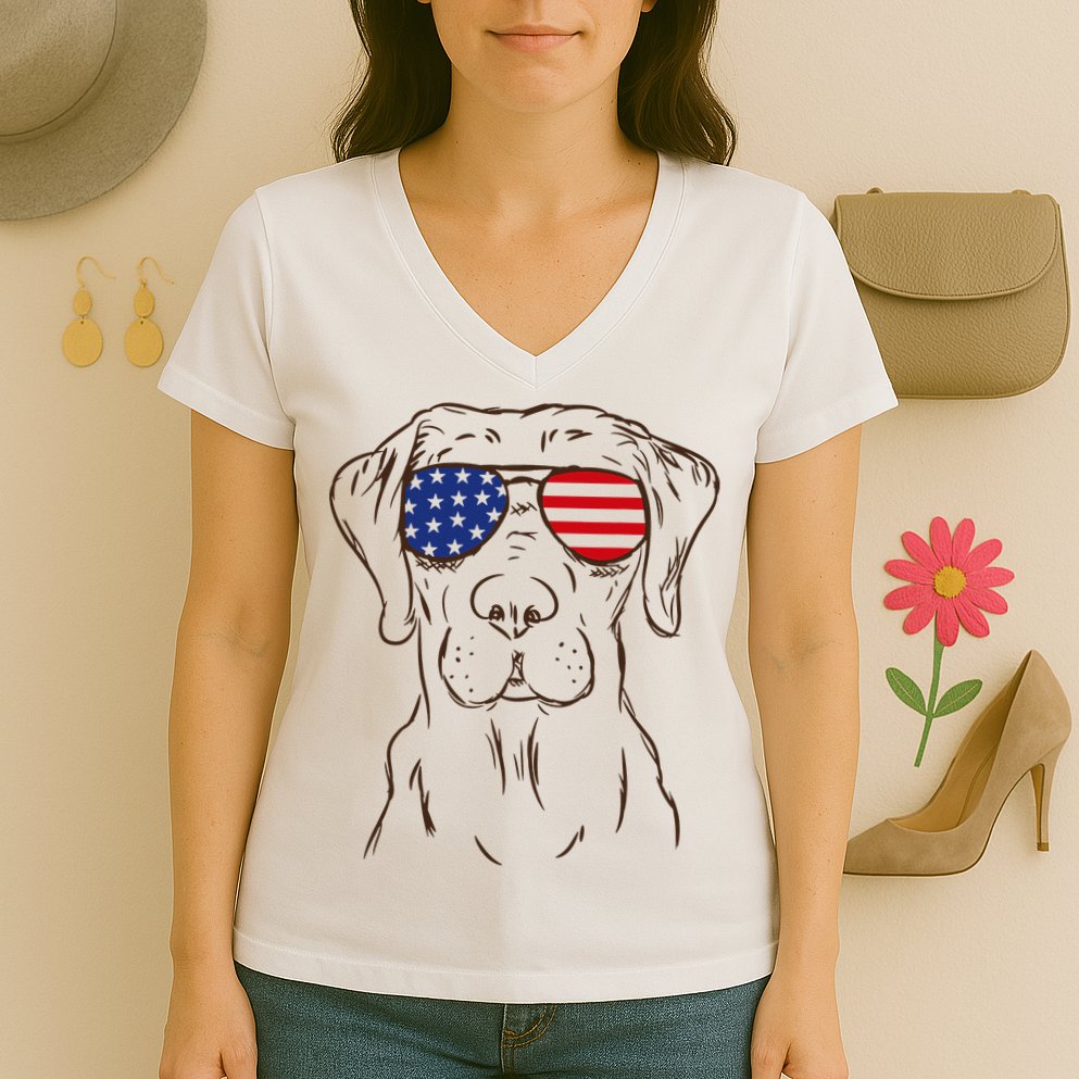 American Flag Labrador Retriever Patriotic 4th Of July Gifts Women's V-Neck T-Shirt