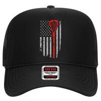 American Flag Lacrosse USA Vintage High Crown Mesh Back Trucker Hat