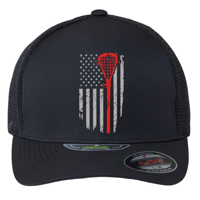 American Flag Lacrosse USA Vintage Flexfit Unipanel Trucker Cap