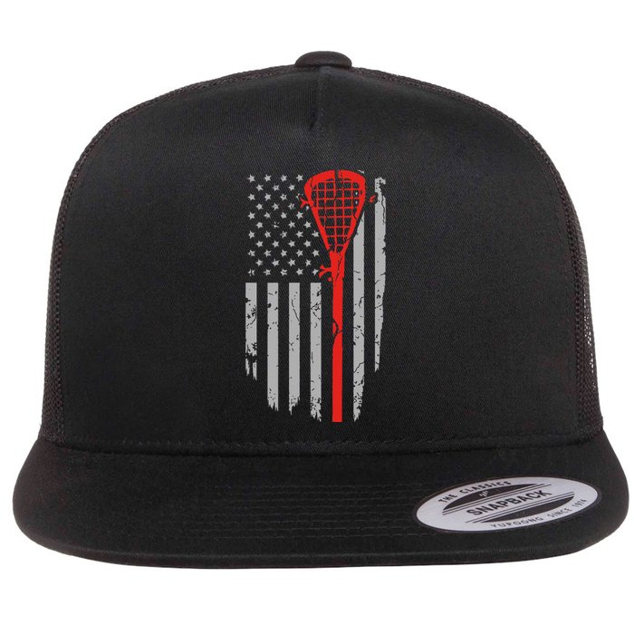 American Flag Lacrosse USA Vintage Flat Bill Trucker Hat