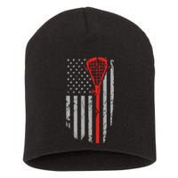 American Flag Lacrosse USA Vintage Short Acrylic Beanie