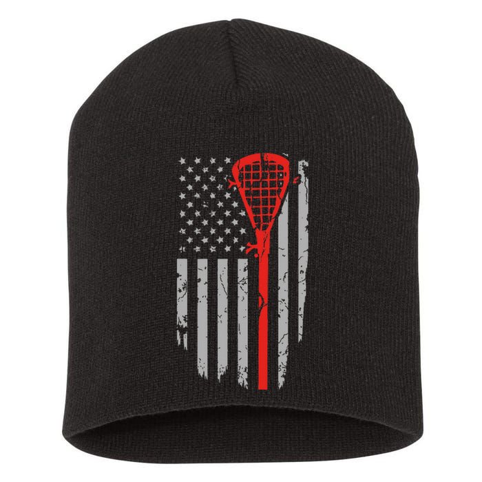 American Flag Lacrosse USA Vintage Short Acrylic Beanie