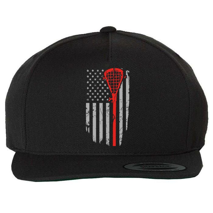 American Flag Lacrosse USA Vintage Wool Snapback Cap