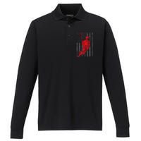 American Flag Lacrosse Usa Sport Performance Long Sleeve Polo