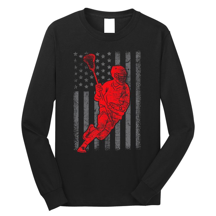 American Flag Lacrosse Usa Sport Long Sleeve Shirt