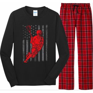 American Flag Lacrosse Usa Sport Long Sleeve Pajama Set