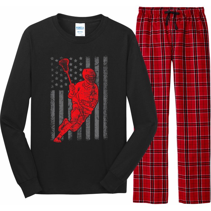 American Flag Lacrosse Usa Sport Long Sleeve Pajama Set